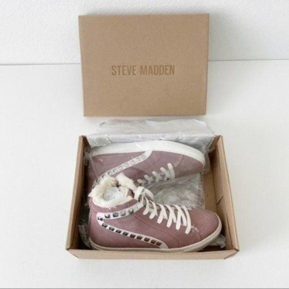 NEW Steve Madden Studded Suede Leather High-top Sneakers Mauve 8.5 - Picture 2 of 6